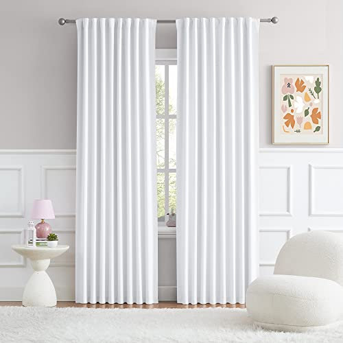 DUALIFE Lot de 2 rideaux blancs purs de 213,4 cm de long, rideaux bloquant la lumière avec pattes arrière et passe-tringle pour porte coulissante, panneaux blancs de chambre à coucher, 132,1 x 213,4