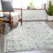 TOPICK Teppich Kurzflor 90x150cm Blau Chenille Vintage Faltbar Suppedünner Waschbar Retro Teppiche Blumen Boho rutschfeste für Innenbereich Küche Wohnzimmer Schlafzimmer Kinderzimmer