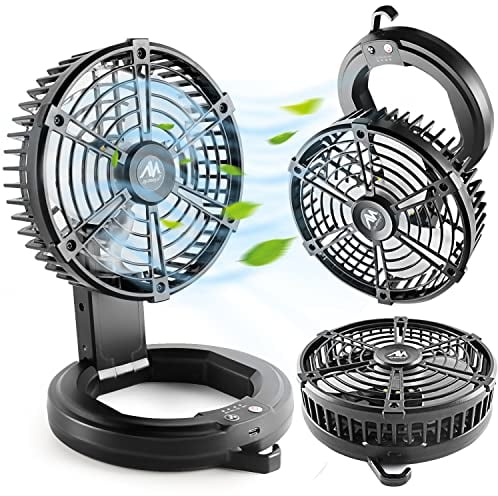 Camping USB Ventilator Leise mit Led Laterne, 10400mAh 2 in 1 Akku Mini Ventilator USB Fan Klein Zelt Campinglampe Led Wiederaufladbarer Batterie Ventilatoren, 3 Leistungsstufen 6-25H Aussenventilator