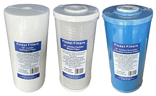 Jumbo Filter Set 10 x 4.5 Inch Sediment Carbon Block Granulated GAC 5 Micron RO Reverse Osmosis Water Filter Set