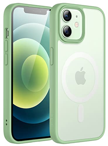 JETech Magnetisch Hülle für iPhone 12/12 Pro 6,1 Zoll Kompatibel mit MagSafe, Durchscheinende Matt Handyhülle Rückseite Dünn Stoßfest Schutzhülle (Grün)