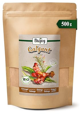 Biojoy BIO Galgant Pulver, Galgantwurzel schonend gemahlen, 500 g | Galgant Gewürz aus Indonesien, unbehandelt, Alpinia galanga L.