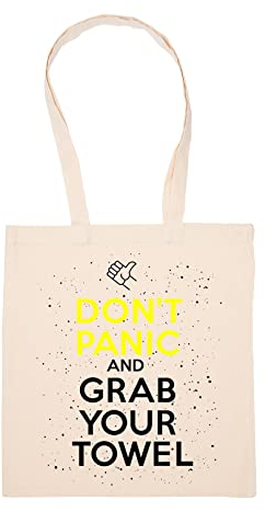 GUNMANTOR Don't Panic And Grab Your Towel Beige Einkaufstasche Wiederverwendbar Langlebig Umweltfreundlich Reusable Shopping Bag