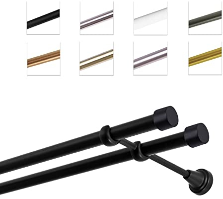 MDEKOR Gardinenstange 400 cm doppelläufig | Vorhangstange für die Wandmontage Schwarz aus Metall | Gardinenstangenset Ø 19mm
