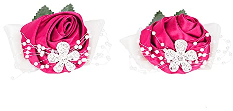 Sempoda Ansteckblume für Den Abschlussball, 2 Stück, Hochzeit, Braut, Brautjungfer, Handgelenks-Ansteckblume, Handgefertigte Seidenblume für Hochzeit, Blumen, Zubehör, Abschlussball, Anzug,(Rosenrot)