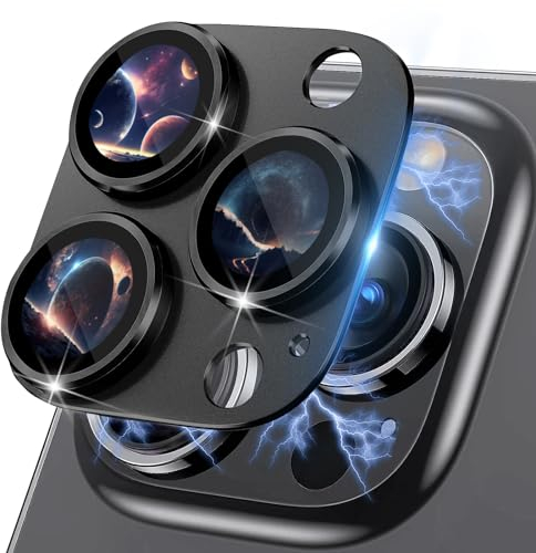 MiKoyi Caméra Arrière Protecteur Compatible avec iP 15 Pro/15 Pro Max Protection Lentille Aluminium Verre Trempé Protecteurs D’Objectif pour Phone 15 Pro/15 Pro Max - Noir