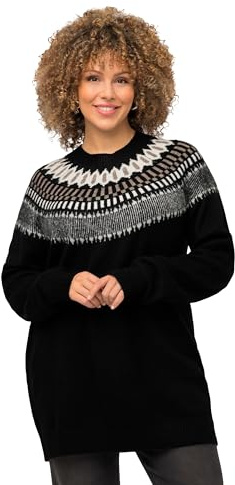 Ulla Popken Damen große Größen Übergrößen Plus Size Norweger-Pullover, Rundhals, Langarm, weicher Feinstrick