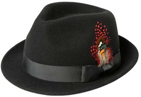 Comhats Filzhut Fedora für Herren und Damen Winter Wolle Trilby Hat mit Krempe Männer Panama Hut, Trilby Filz Hut Schwarz 60-62.