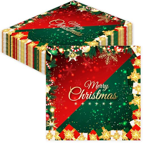 SUPJADE 60Stück Servietten Weihnachten Xmas Servietten Weihnachten Tischdeko Rot Weihnachten Deko Weihnachts Winter Servietten Christmas Napkins 33x33cm Xmas Deko