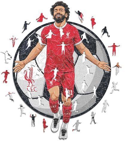 Iconic Puzzles - Mohammed Salah, Liverpool, 100% eco-sustainable wooden puzzle with official license, size S, 150 pieces, jigsaw for children and adults