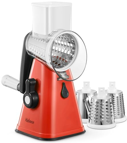 Yabano Hachoir & râpe électrique, Trancheuse Robot, Coupe Legumes Multifonctions avec 3 Lames de Tambour Détachables, coupe legume pour Pommes de Terre, Forte Aspiration, Carottes, Fromage, Noix, etc