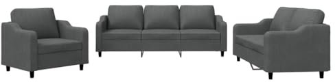 vidaXL Ensemble de Canapés avec Coussins 3 pcs, Canapés avec Accoudoirs et Dossier, Ensemble de Meubles, Mobilier de Salon, Moderne, Gris Foncé Tissu