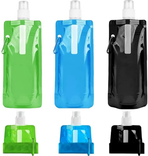 YeahBoom 3 Stück 500ml Faltbare Trinkflasche,Faltbare Wasserflaschen,Trinkflaschen Faltbar,Tragbarer Zusammenklappbare Wassersack,Flexibl Zusammenklappbare Wasserflasch Scooter
