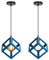 iDEGU 2 Stück Pendelleuchte, modern, Würfelform, Deckenleuchte, Lampenschirm im geometrischen Stil, aus Metall, E27, Hängeleuchte, für Schlafzimmer, Wohnzimmer, Restaurant, 16 cm, Blau