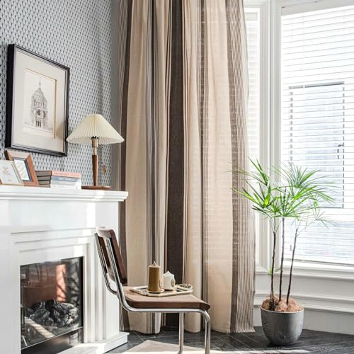 Daesar Braun Vorhänge mit Ösen, Vorhänge Lichtdurchlässig 2er Set 150x260CM mit Gestreift Motiv Vorhänge Fenster Gardinen Wohnzimmer Küche