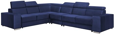 FORNIRO 24 Alma Ecksofa mit Schlaffunktion - Sofa mit 6 Sizten und Robustem Überzug - Schlafcouch L-Form Universal - Modern Couch - Schlafsofa bewegliche Kopfstützen - 330x265x85 cm - Marineblau