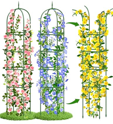 MQJIAZHI Obelisk Rankhilfe Garden, 180cm Rosen Rankgitter Metall Abnehmbar Ranksäule witterungsbeständig freistehend für Kletterpflanzen Rosen Clematis Tomaten (2 Stück)
