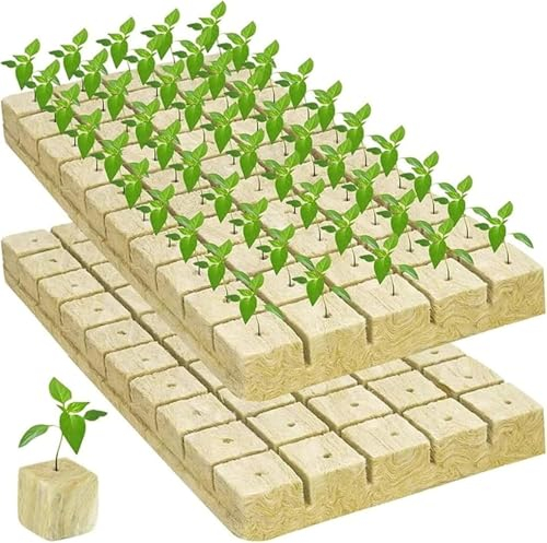 Steinwolle Anzucht 100 Stück Steinwolle Würfel Rockwool Cube Steinwolle Blatt Grow Anzucht Anzuchtmatte Bodenlos Anbau Hydrokultur für Gemüse Stecklinge Kolonisation und Umpflanzen (25x25x25mm)