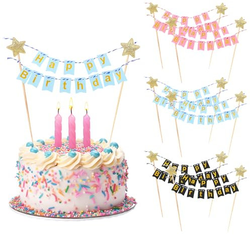 6 Stück Wimpelketten Happy Birthday Tortenstecker Set, Cake Topper Banner, Alles Gute zum Geburtstag Wimpelkette Kuchen Topper happy birthday tortendeko für Kuchen Dekoration(3 Farben)