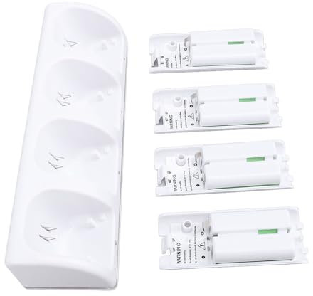 Estación de Carga de 4 Puertos para Mando a Distancia Wii y Wii U, Cargador con 4 Paquetes de Baterías Recargables (Estación de Carga+4 Baterías de 2800 mAh) (White)