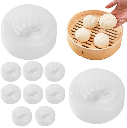 10pcs Baozi Hersteller Nicht-Stick glatt waschbar gedämpftes gefülltes Brötchen Knödel Schimmel DIY PP Food Grade Kuchengebäckmomo Maker für Home Kitchen Restaurant