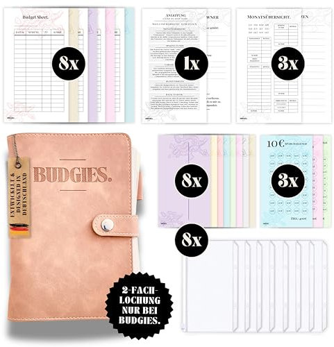 BUDGIES.® Budgetplaner Umschlagmethode Deutsch - A6 - Starterset + Sparchallenges - Finanzplaner Deutsch - Ringbuch - Binder A6 (rosa)