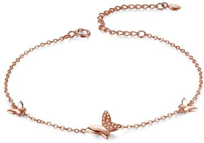 LDUDU Bracelet Femme Bijoux Argent Sterling 925 Papillon en Zircon Cubique Cadeau Anniversaire Femme (or rose)