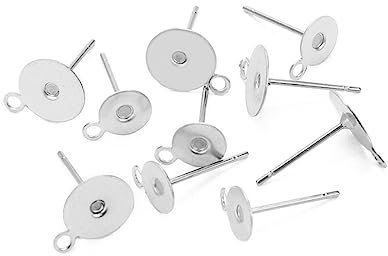 AOKWAWALIY 100 Stk Stecknadel mit Schlaufe Ohrstecker Ohrringe Zubehör Material Ohrring-Befunde Beiträge Flacher Pad-Ohrring flache Ohrringrückseite Ohrringe posten leere Basis Silver