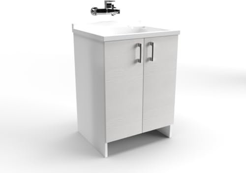 Mama Store ATENA LAV IN KIT DA MONTARE Mobile Lavatoio-Lavapanni Bianco Opaco Bianco Artico in Metacrilato con ASSE in Legno L. 60 cm x P. 50 cm x H. 86 cm