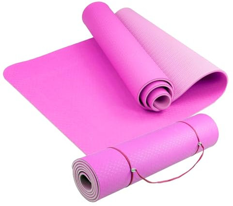 Tappetino Yoga Palestra Pilates 183 x 61 x 0,6 cm Superficie Antiscivolo Tappeto in TPE Ecologico da Ginnastica Aerobica (ROSA)