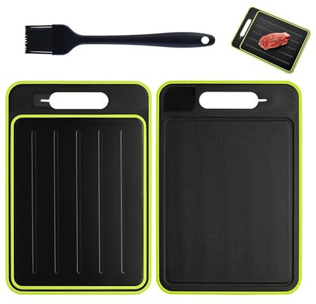 Defrosting Tray 4 in 1 Chopping Board - Cutting Board for Kitchen with Handle Meat Thawing Cutting Board Aluminum Fast Thawing Plate with Deep Drip Juice Groove & Garlic Grinding Groove 12.3x8.3 Inch