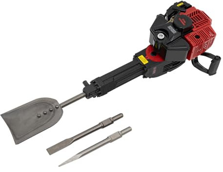 Charocean 2-Stroke Petrol Demolition Hammer 52CC 1900W Concrete Breaker 1500BPM Jack Hammer for Rock and Concrete, Low Noise, Hand Pull Start, Includes Point, Flat Chisels and Shovel