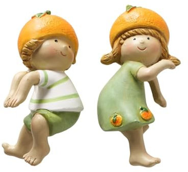 ReWu Topfanhänger Fruits Kinder mit Orangenschalen Hut - 2er-Set Dekofigur Blumentopf Hänger Dekoration Verzierung Figur Bunt Farbig Wohndekoration