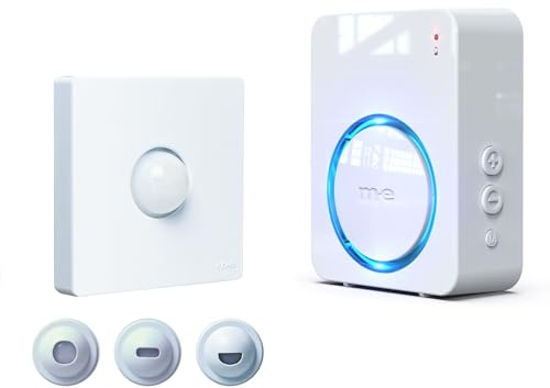 m-e Funk-Bewegungsmelder Set BELL-8121 | Kabelloser Durchgangsmelder | Klingelton/Alarm bei Auslösung | Set mit Batterieempfänger | 300 Meter Reichweite | für Ladentüren, Eingänge oder Auffahrten