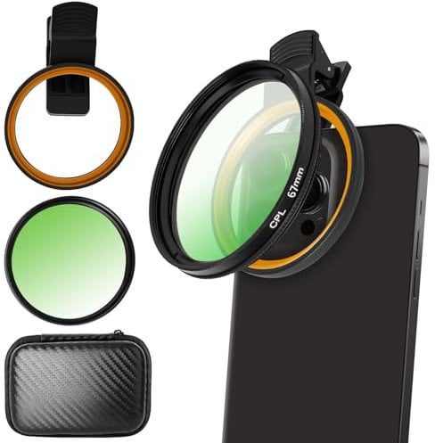 Monemey 67mm Clip-on Filtro CPL con Un Panni di Puliziaper per Cellulare, Filtro Polarizzatore Circolare, Telefono Filtro CPL Compatibile con iPhone, Samsung e la Maggior Parte
