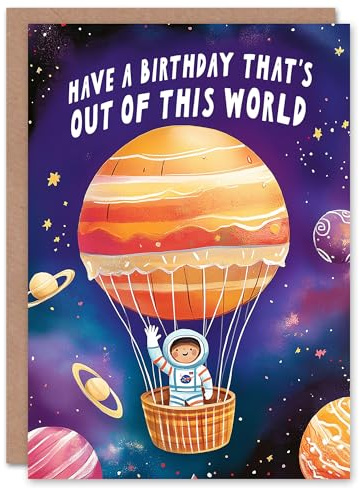 Wee Blue Coo Birthday Card Out Of This World Cute Astronaut Hot Air Balloon