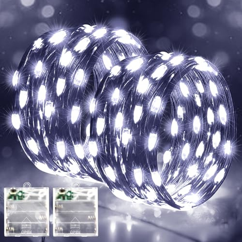 Lincentra 2 Pack 5M 50LED Fairy Lights Battery Operated Cold White | Indoor String Lights with Timer, Christmas Decorations Lights for Home Bedroom Wedding Party Outdoor Christmas tree