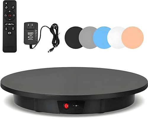 PioMue Large Photography Turntable,360 Degree Photography Turntable with 5 PVC Backgrounds， 60cm/42cm Electric Rotating Display Stand, for Photography, Video 42cm100kg-Black