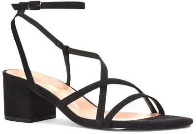 ESSEX GLAM Women's Ankle Strap Sandals Ladies Low Mid Block Heel Party Bridal Faux Leather Buckle Strappy Shoes Size 3-8
