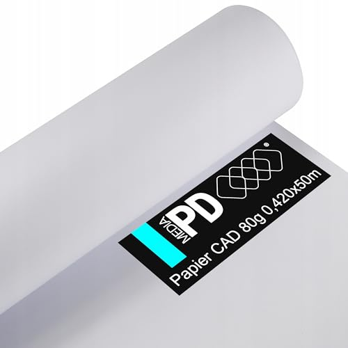 PD Media Plotterpapier Großformatpapier - 1 Rolle 50 m x 420 mm - CAD-Bond-Rollen Papier - 80 g / m2 Weiß