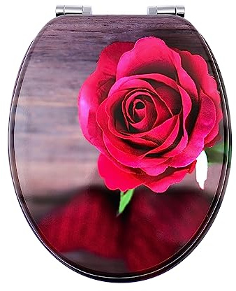 Fanmitrk WC Sitz mit Absenkautomatik, Hochwertiger Toilettendeckel Stabil und Wackelt Nicht, MDF Holzkern Klodeckel, Einfache Montage Toilettensitz, viele Schöne Motive (Rote Rose)