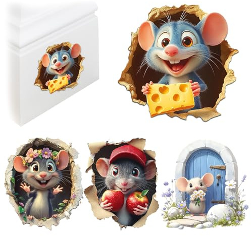 FOSDICK 4 Pezzi Adesivi Murali Bambini, Adesivi Murali 3D Tana del Topo Cartoni Animati Decorazioni da Parete per Camera dei Bambini Asilo Nido Soggiorno e Cucina
