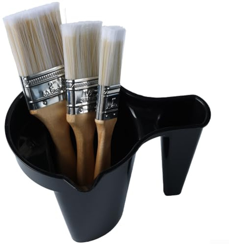 Lot de 4 accessoires de peinture comprenant un gobelet à peinture et des pinceaux à manche en bois de 3,8 cm et 5,1 cm pour projets de petite, moyenne et grande échelle (Noir)