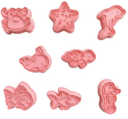 8 Pcs Animals Cookie Cutters, Plastic Cookie Stamps for Biscuits, Biscuit Cutters for Baking, Cute Cookie Cutters for Kids Children DIY Chocolate Mould (Ocean)