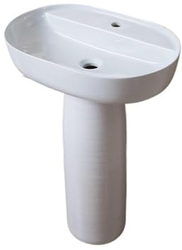 Lavabo sur pied en céramique avec robinet et drain, lavabo de salle de bain élégant sur pied pour la maison et l'extérieur, design élégant, installation facile, solution peu encombrante