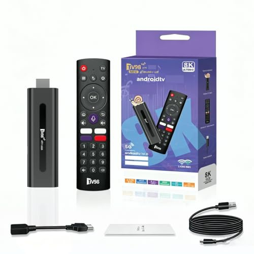 TV Stick Android 14.0, TV Stick Streaming con telecomando vocale, 2GB RAM 16GB ROM Dual WiFi 5.8G/2.4G Bluetooth 5.0, 8K UHD Media Player per la casa