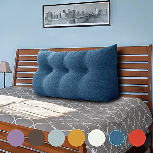 VERCART Keilkissen Bett Großes Rückenkissen Bett Kopfteil Bequemes Lesekissen für Bett und Sofa 2 in 1 Rückenlehne und Kopfkissen Couchkissen Langes XXL Lendenkissen Leinen 100cm Blau