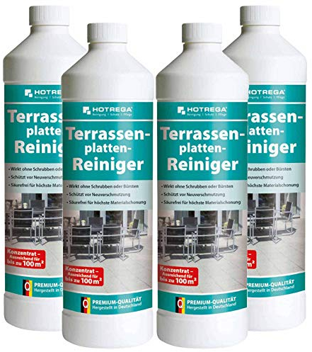 HOTREGA Terrassenplatten Reiniger Konzentrat 1 Liter - Reinigung für Terrasse und Balkon - Schutz vor Neuverschmutzung, Mengen:4