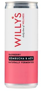 WILLY'S Raspberry Kombucha & Apple Cider Vinegar - Probiotics For Detox & Gut Health - Vegan & Gluten Free - 12 x 250ml - Sustainable ACV