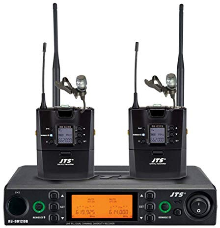 JTS UHF PLL Dual Channel Diversity Lapel Sistema di microfono wireless con REMOSET e antenna BNC CH38